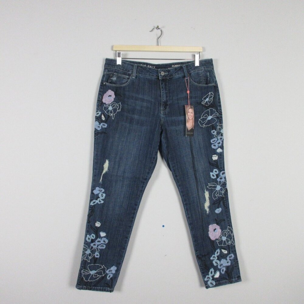 Laurie Felt Classic Slim Leg Jeans Women Denim Embroidered Stretch 14 Blue 480